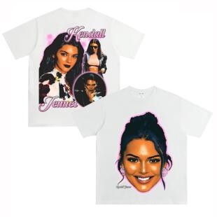 肯豆 詹娜 Kendall Jenner 美式街头复古做旧纯棉宽松长短袖T恤潮