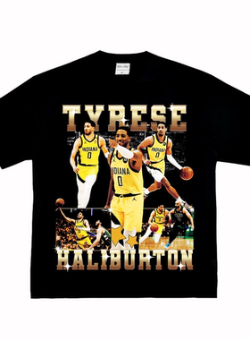 泰里斯 哈利伯顿 篮球街头复古VTG美式小领口纯棉长短袖Tt恤潮