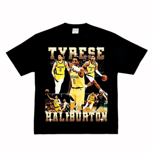 小领口纯棉长短袖 篮球街头复古VTG美式 Tt恤潮 哈利伯顿 泰里斯