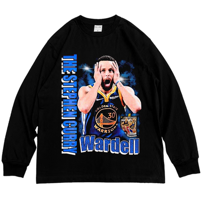 库里 戏耍狄龙 呐喊 美式小领口重磅纯棉做旧街头复古长短袖T恤潮