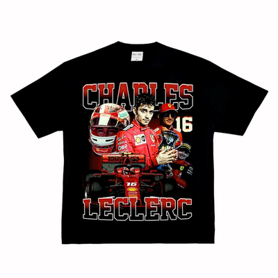 夏尔 勒克莱尔 Charles Leclerc F1赛车美式小领口做旧长短袖T恤
