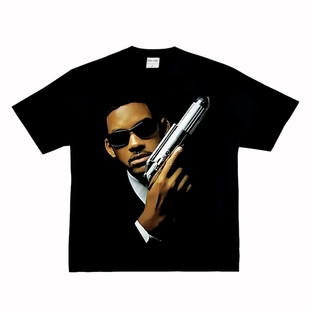 Men 影视街头复古VTG纯棉长短袖 威尔 T恤 Black 黑衣人