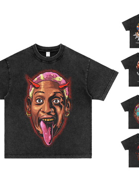 Rodman罗德曼大虫美式小领口重磅纯棉vintage印花潮流短袖T恤运动