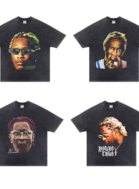 Young Thug VTG高街说唱嘻哈数码印花短袖男杰弗里重磅宽松纯棉T