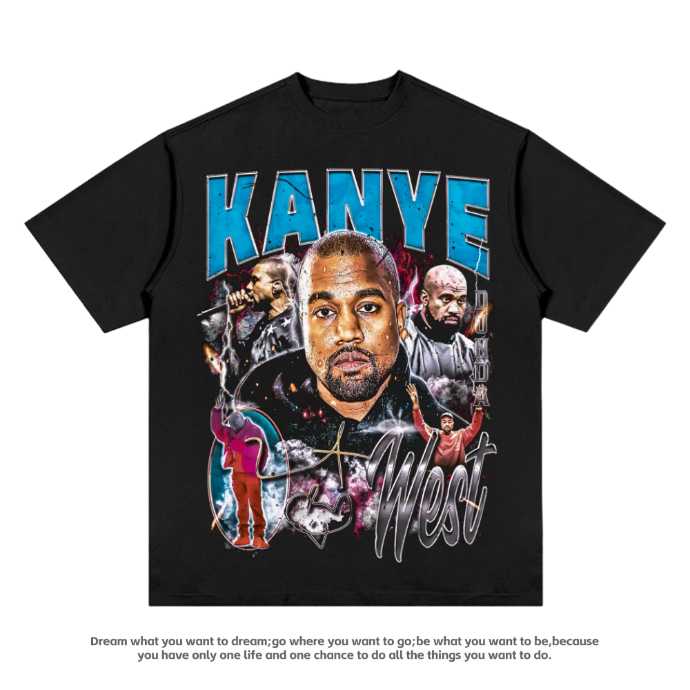 Kanye侃爷嘻哈HIPHOP欧美印花rapper短袖说唱T恤宽松饶舌上衣男女