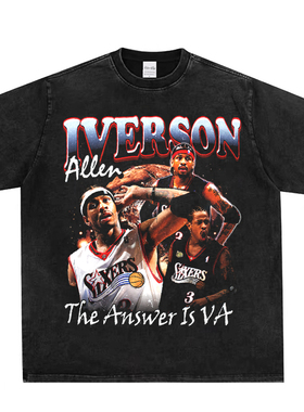 Allen Iverson艾弗森复古美式短袖t恤宽松重磅人物印花高街运动潮
