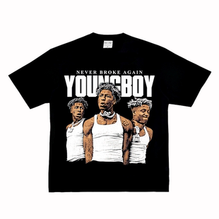 T恤 说唱嘻哈街头复古VTG纯棉饶舌高街FOG长短袖 Youngboy 美式