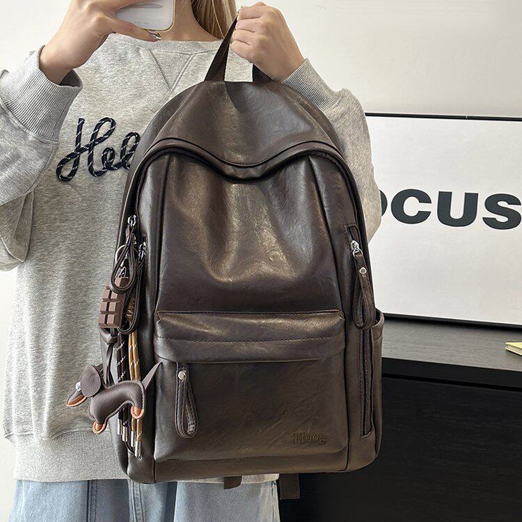 双肩包大学生通勤复古新款女生百搭软皮大容量学生休闲电脑背包