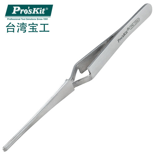 台湾宝工 高档不锈钢细平反弹镊子165mm 1PK-108T有齿圆头长镊子