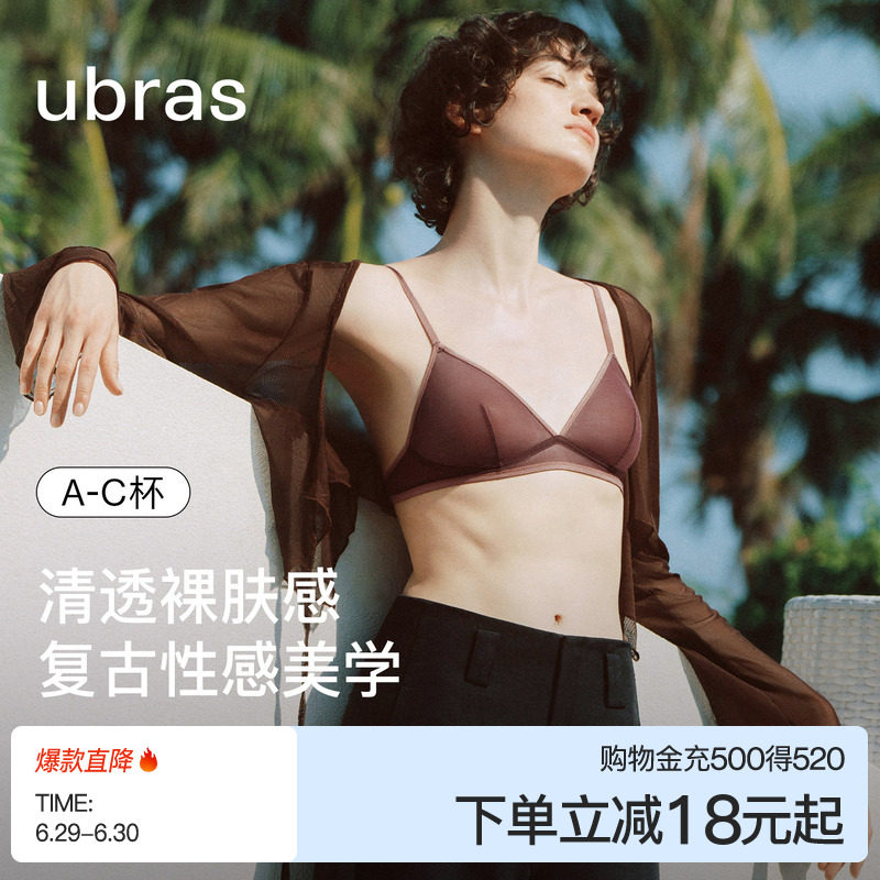 ubras法式内衣女26新款性感纯欲全透无杯垫速干网纱三角杯文胸