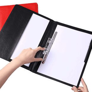 皮质黑色文件夹a4夹板资料夹商务高档皮面合同签约仪式本诗歌朗诵夹签约本纸张双夹子多功能文件收纳办公定制