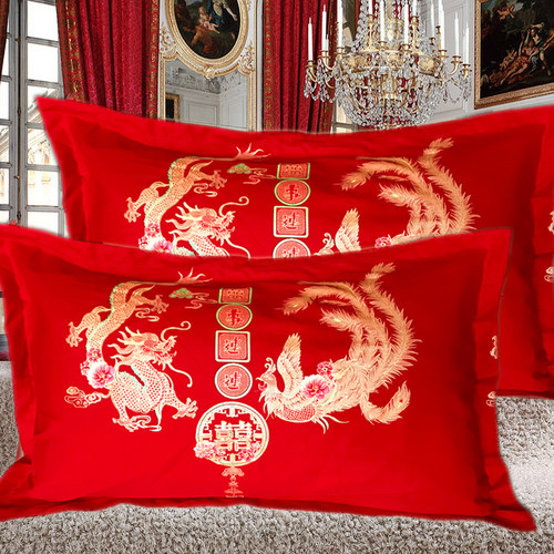 100%大红枕套一对装纯棉枕套单双人枕头套成人全棉枕皮枕芯套大号