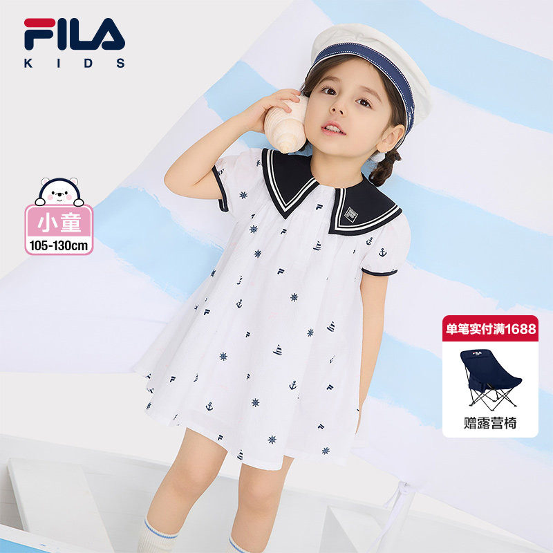 FILA斐乐童装儿童娃娃领连衣裙2025年夏季新款短裙女小童碎花裙子