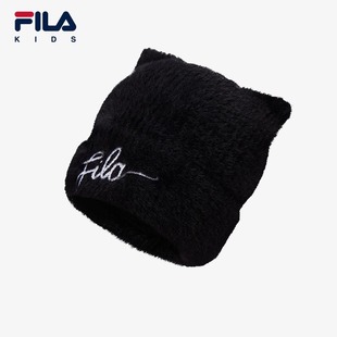 FILA斐乐儿童猫耳帽冬季新款男女童针织帽护耳保暖休闲潮流帽子