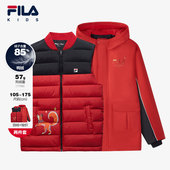 FILA斐乐童装 儿童红色羽绒服2025年冬季 新年两件套三合一保暖外套