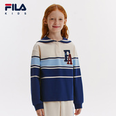新款 FILA斐乐童装 儿童弹力针织翻领上衣秋季 女中大童复古套头卫衣
