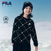 新款 FILA斐乐童装 儿童套头卫衣2025冬季 男童大小童加绒保暖上衣