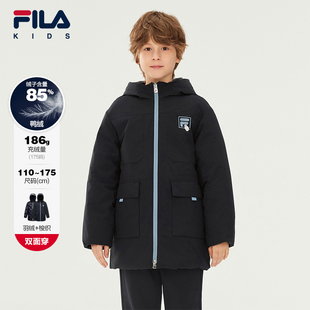FILA 斐乐童装儿童中长款羽绒服2025冬季新款男童休闲双面穿外套