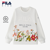 新款 FILA斐乐童装 儿童卫衣2025年秋冬季 女中大童套头印花上衣内搭