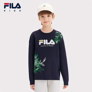 FILA斐乐童装儿童毛衫2025年冬季新款男中大童毛衣时尚编织衫印花