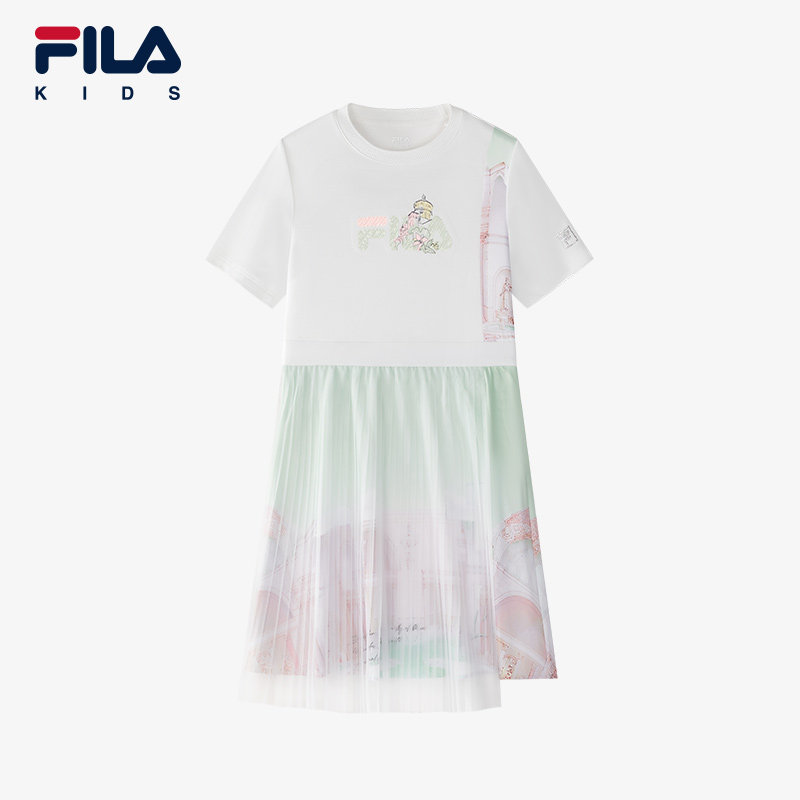 FILA斐乐儿童装裙子夏季新款女中大童薄款休闲连衣裙时尚网纱拼接