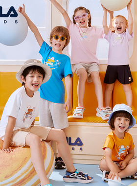 【丝柔棉】FILA斐乐儿童夏季新款中大童男女童短袖星球吸汗T恤潮