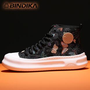 宾帝卡男鞋国潮风高邦鞋帆布鞋男士高帮板鞋欧洲站潮鞋2024秋季新