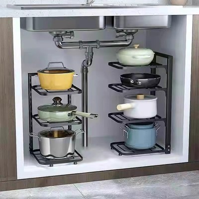 锅架专放锅具收纳厨房置物架架子下水槽沥水多层家用柜子内分层