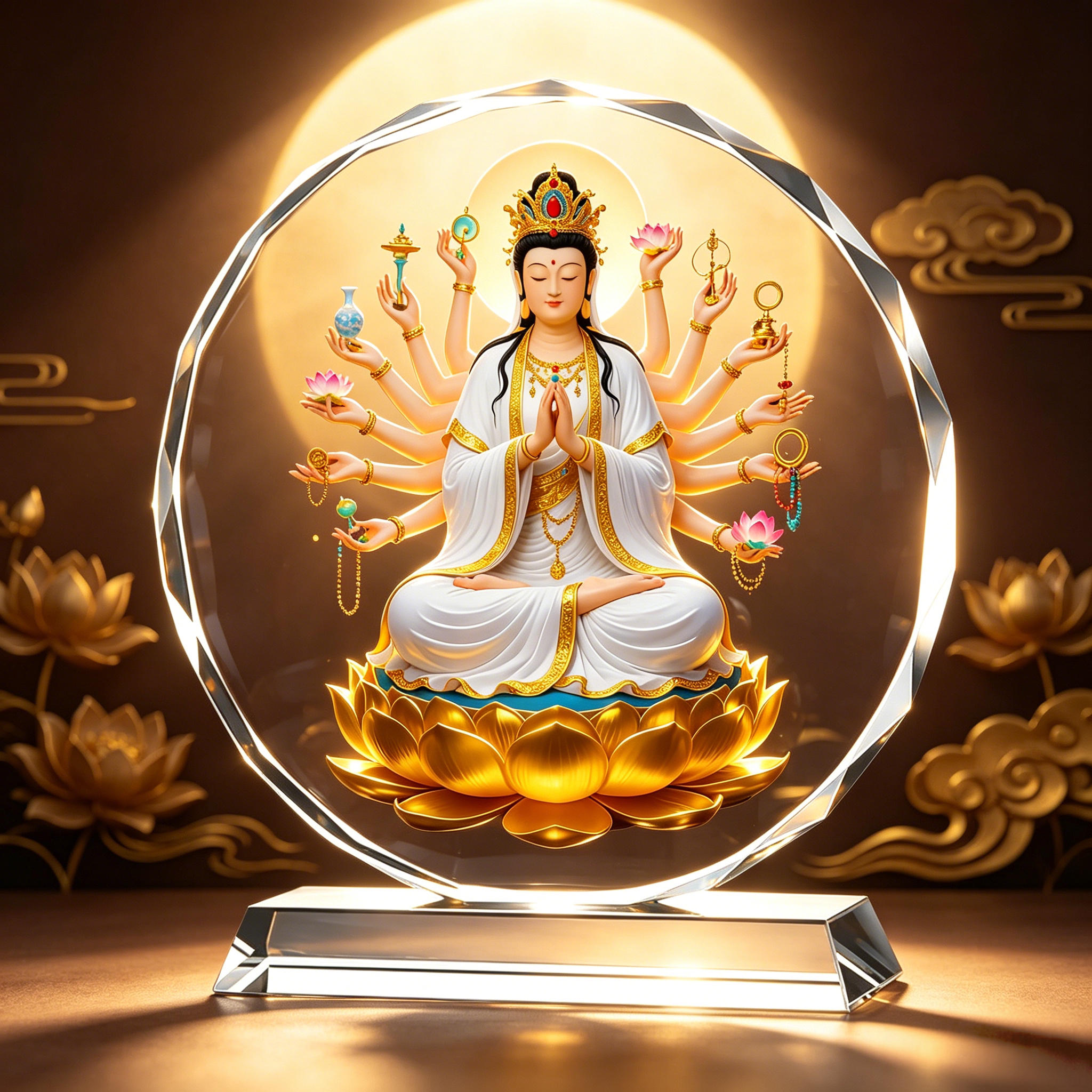 千手观音菩萨佛像画像水晶摆件家用客厅办公室桌面装饰品唐卡供奉