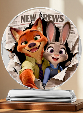 疯狂动物城狐狸兔子水晶摆件桌面装饰可发光乔迁送礼客厅装饰品