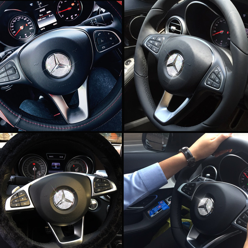 奔驰方向盘钻贴标志贴金属钻石3d立体车贴a级c200e300l gla装饰贴