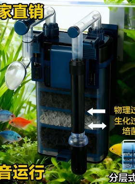 酷鱼2025A款壁挂过滤桶小型鱼缸用鱼缸过滤器除油膜三合一