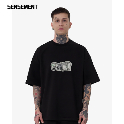 SENSEMENT 夏季新品欧货轻奢国潮宽松情侣装印花短袖T恤男女凉感