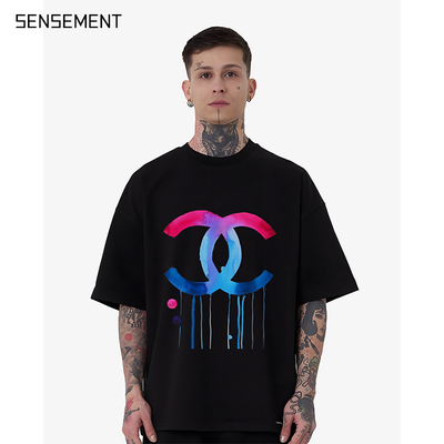 SENSEMENT 二创恶搞创意手绘涂鸦印花情侣装宽松短袖T恤男女凉感