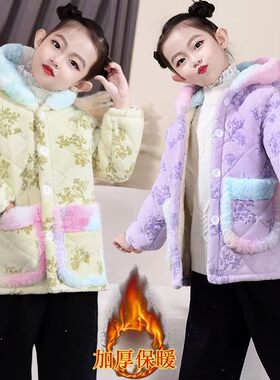 儿童罩衣女冬季加绒加厚保暖防脏护衣围裙加棉中大童棉袄网红棉衣