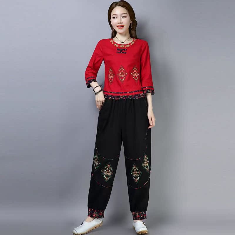 民族风棉麻唐汉布衣女套装+松紧腰阔腿裤两件套款民族风女装|ruв категории Женская одежда, костюм/студенты школьную форму/обмундирования, профессионального женский брючный костюм - от Buy2taobao.com для оказания профессиональной услуги покупки агента Taobao
