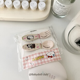 超甜bb夹~可爱咖色猫咪勺子叉子发夹碎夹甜美刘海侧边夹