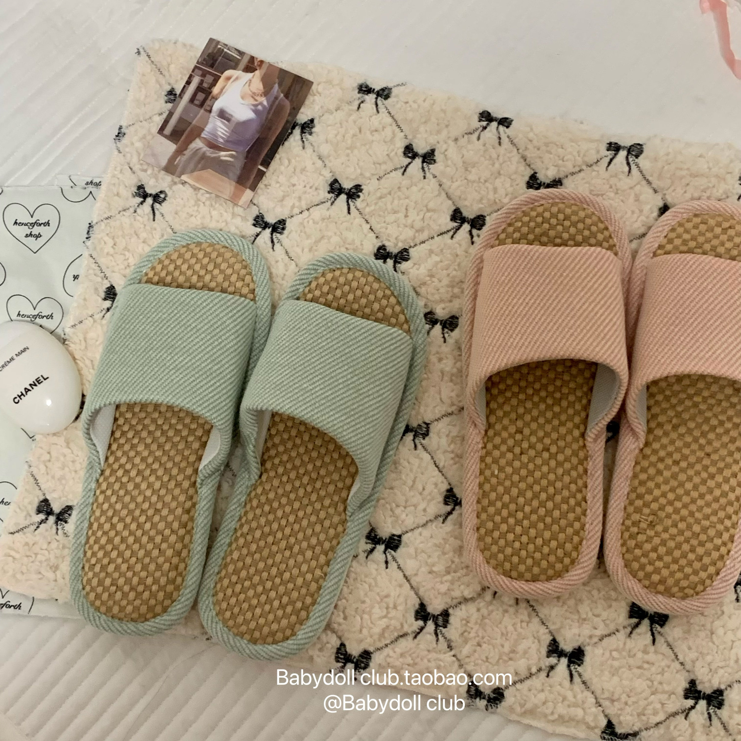 情侣同居生活~小熊亚麻拖鞋女夏季可爱室内家用防滑女地板拖男夏