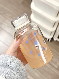 玻璃胖胖杯~雨滴小狗耐高温女高颜值随手杯带盖大容量养生随行杯