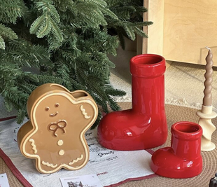 圣诞快乐呀 饰摆件 节日礼物姜饼人陶瓷花瓶中古高级感插花创意装