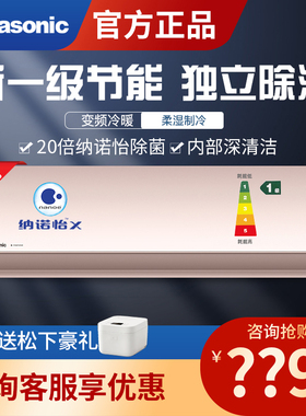 松下空调变频冷暖新一级1/1.5/2匹纳诺怡空净壁挂机D9/13/18KQ10N
