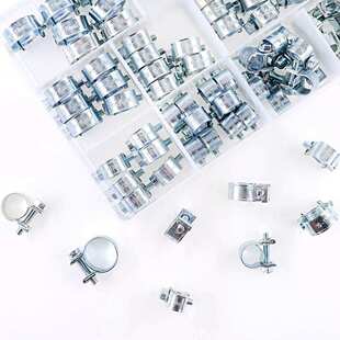 跨境  92PCS 盒装 镀锌双耳抱箍软管夹迷你喉箍金属紧固件套装