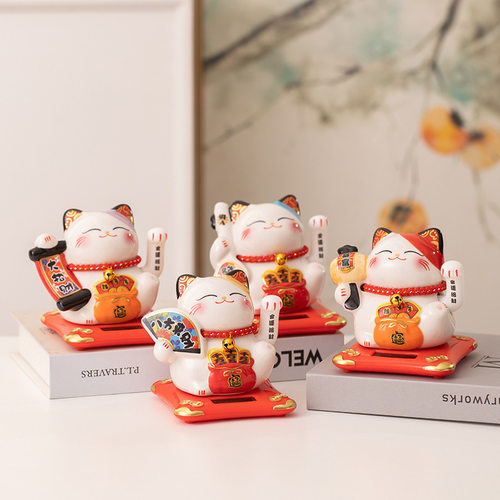 招财猫太阳能摇手车载小摆件自动