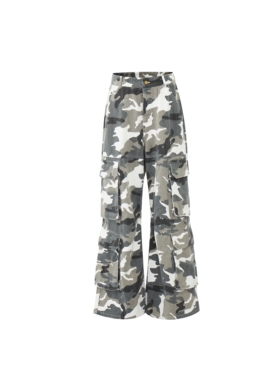 olioni 多口袋迷彩水洗泼墨重工做旧宽松阔腿休闲牛仔裤男女cargo