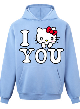 olioni HelloKitty周边 凯蒂猫宽松印花可爱情侣加绒连帽卫衣卡通