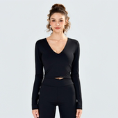 PATAVINITY运动V领长袖 T恤女高级感普拉提健身跑步运动外穿瑜伽服