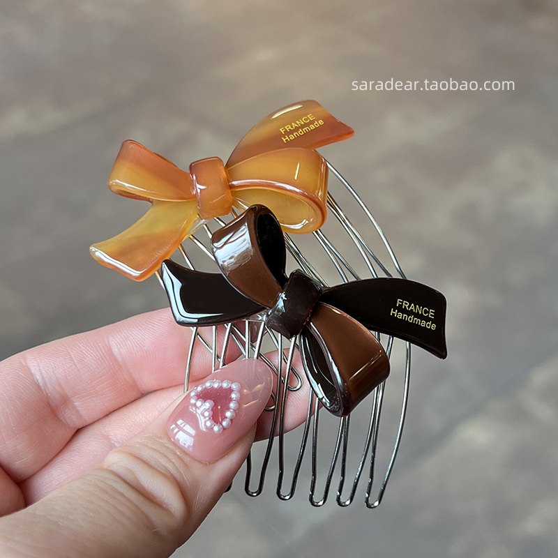 蝴蝶结插梳发插发钗法式