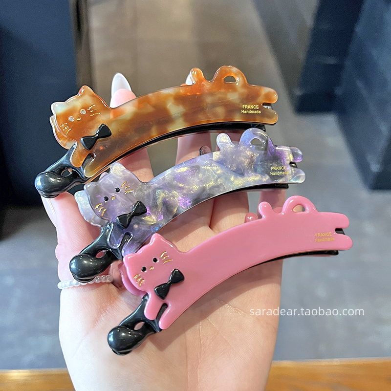 法式猫咪造型马尾香蕉夹