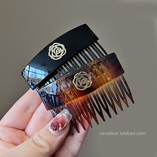 韩国进口博主同款山茶花发插刘海碎发梳公主头倒插梳丸子头发钗子