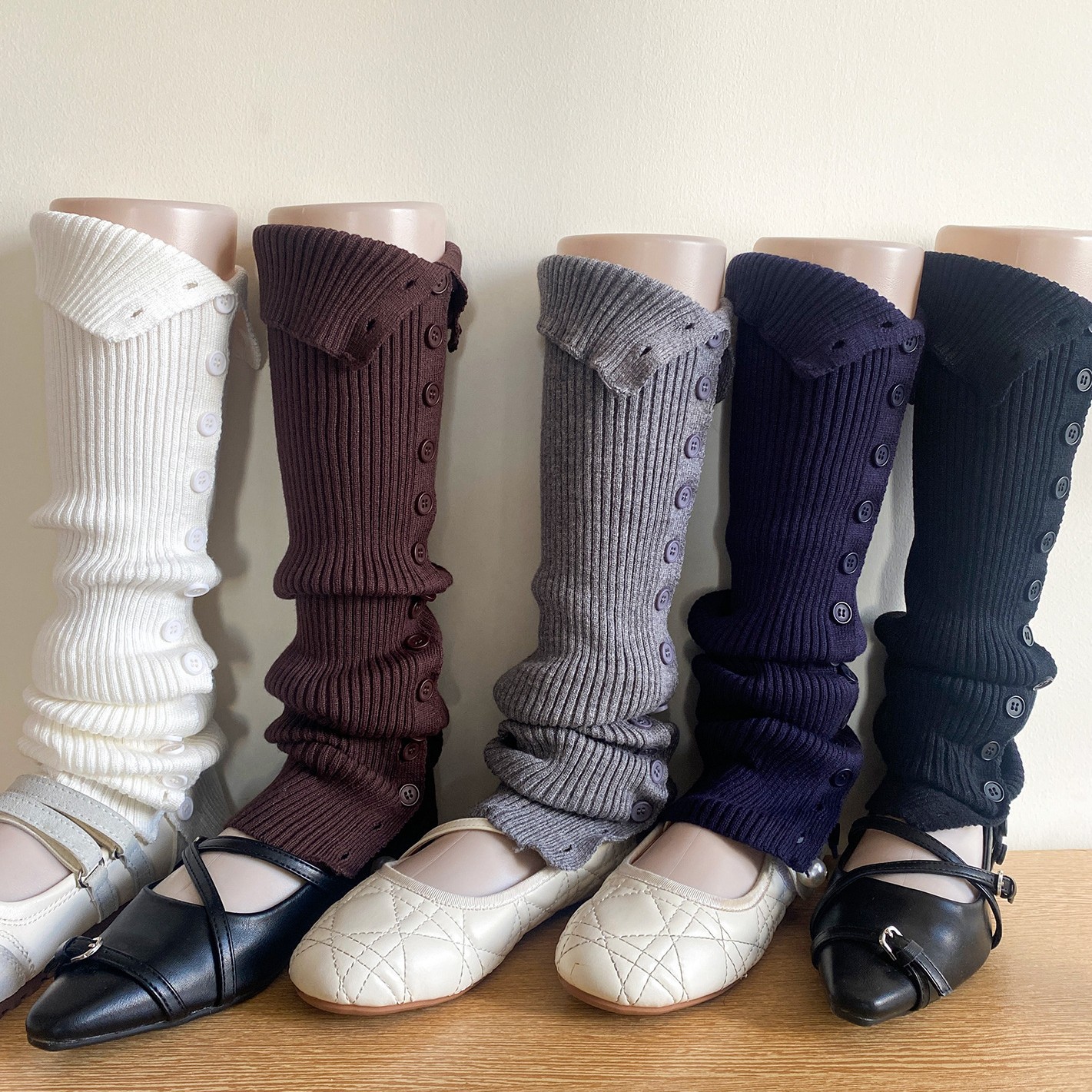 韩国美拉德系咖色堆堆袜套腿袜小腿袜子女纯色百搭纽扣棕色腿套